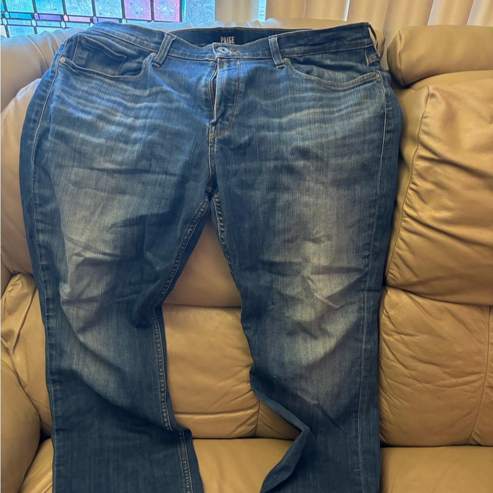 PAIGE Blue Straight Jeans with Authentic Fading